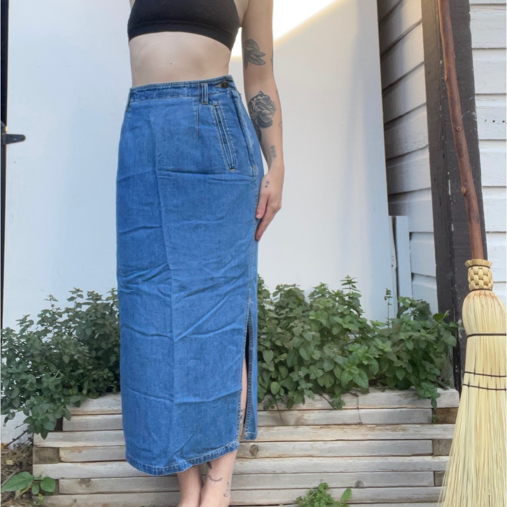 Long denim maxi skirt